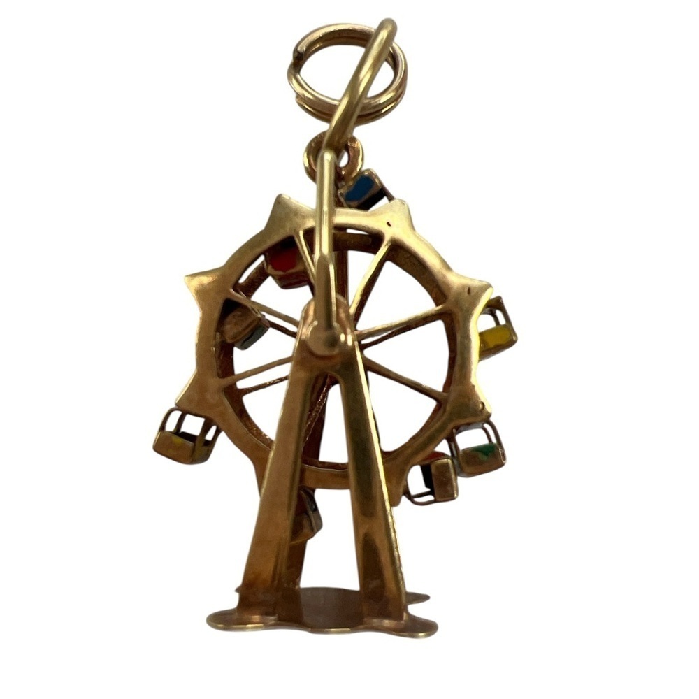 Vintage antique 1970s austrian Gold Ferris Wheel Charm Pendant movable 14K - Picture 2 of 7